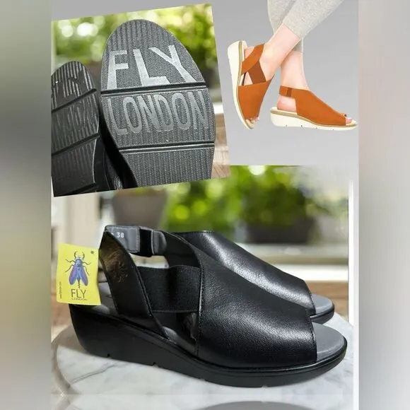 FLY London Leather Sandals Black Leather Open Toe EU 38