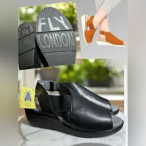 FLY London Leather Sandals Black Leather Open Toe EU 38