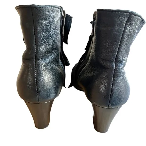 FOLETTI Italian Black‎ Leather Ankle Boots w/Bow Zip-Up Booties Detail SIZE 6.5