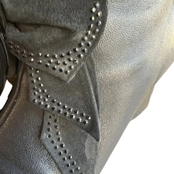 FOLETTI Italian Black‎ Leather Ankle Boots w/Bow Zip-Up Booties Detail SIZE 6.5