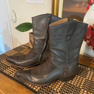 Forastero Boots Men 8.5 Leather brown western brown boots Heel , side Zip shoes