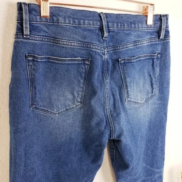 Frame $250 Le High Straight Jeans Huntdale Raw Hem Frayed Stretch size 28