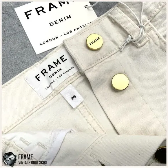 FRAME DENIM VINTAGE BOOT SKIRT NATURAL WHITE/ECRU WOMEN’S 26 SIZE 4 ABOVE KNEE