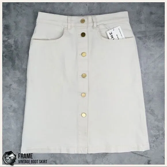 FRAME DENIM VINTAGE BOOT SKIRT NATURAL WHITE/ECRU WOMEN’S 26 SIZE 4 ABOVE KNEE