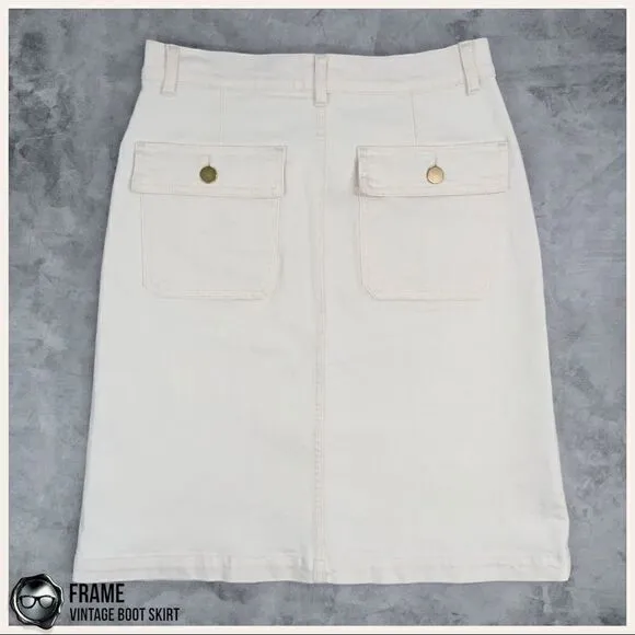 FRAME DENIM VINTAGE BOOT SKIRT NATURAL WHITE/ECRU WOMEN’S 26 SIZE 4 ABOVE KNEE