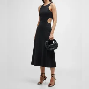 Frame Quiet Luxury Cutout Black Flared Midi Dress