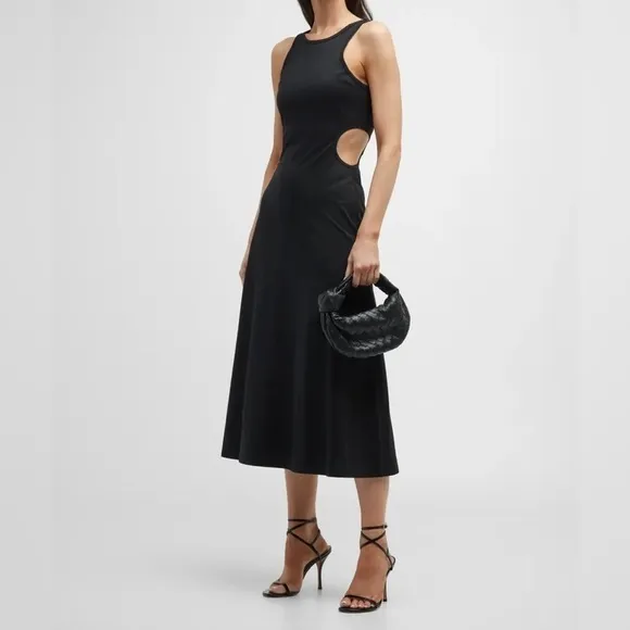 Frame Quiet Luxury Cutout Black Flared Midi Dress