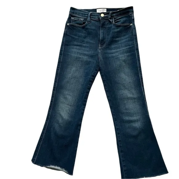 FRAME Sylvie Kick Boot Jeans Lakewood Womens Size 27 Relaxed, High Rise Raw Hem