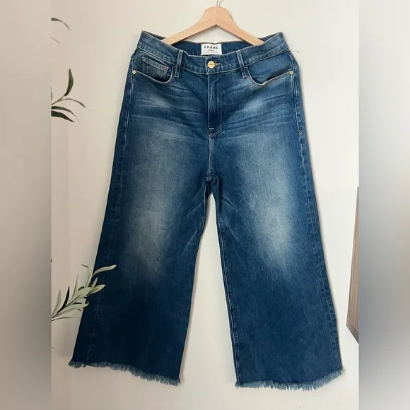 Frame Wide Leg Frayed Raw Hem Dominion Jeans