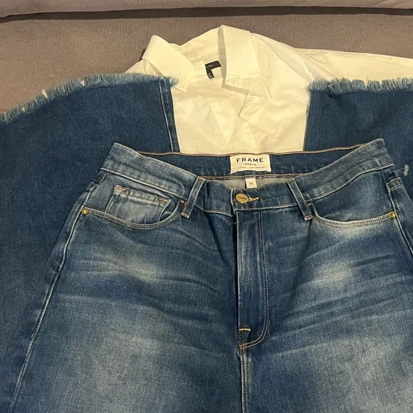 Frame Wide Leg Frayed Raw Hem Dominion Jeans