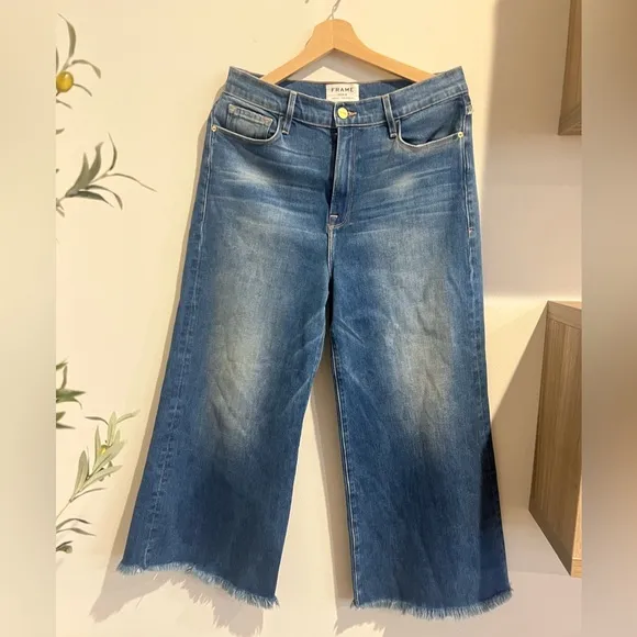 Frame Wide Leg Frayed Raw Hem Dominion Jeans
