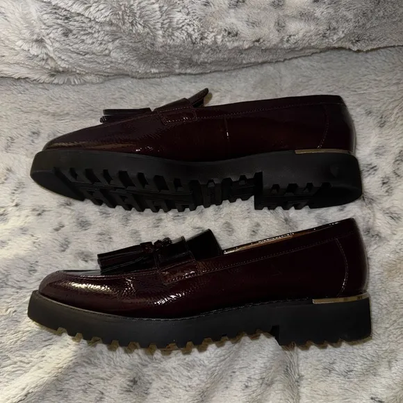 Franco Sarto Burgundy Patent Leather Loafers with Tassels