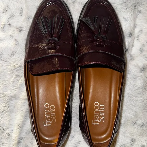 Franco Sarto Burgundy Patent Leather Loafers with Tassels