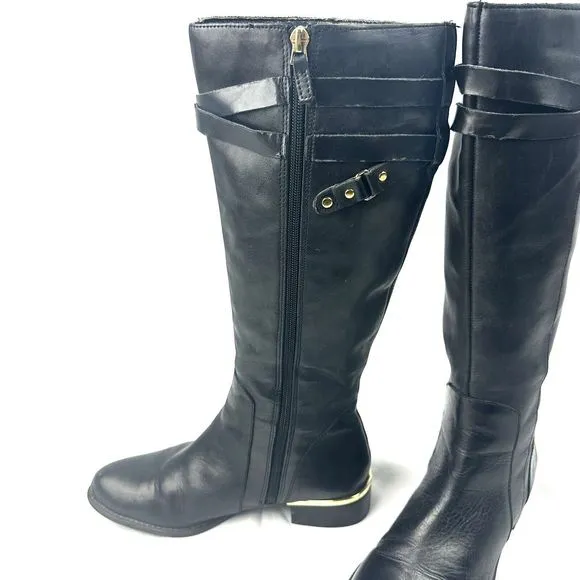Franco Sarto Celeste Vegan Leather Black Knee High Riding Boots Size 8.5M