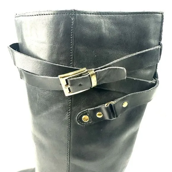 Franco Sarto Celeste Vegan Leather Black Knee High Riding Boots Size 8.5M