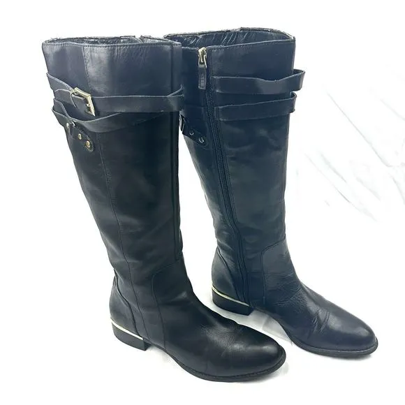 Franco Sarto Celeste Vegan Leather Black Knee High Riding Boots Size 8.5M