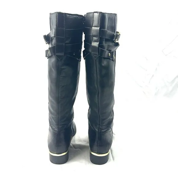 Franco Sarto Celeste Vegan Leather Black Knee High Riding Boots Size 8.5M
