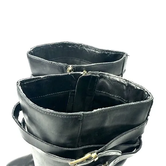 Franco Sarto Celeste Vegan Leather Black Knee High Riding Boots Size 8.5M