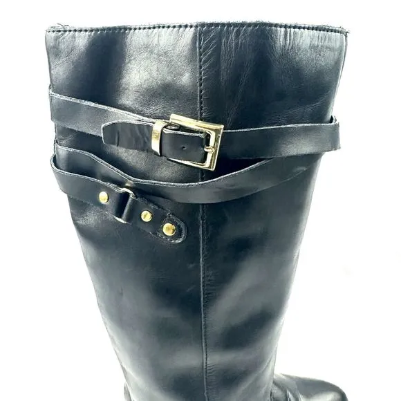 Franco Sarto Celeste Vegan Leather Black Knee High Riding Boots Size 8.5M