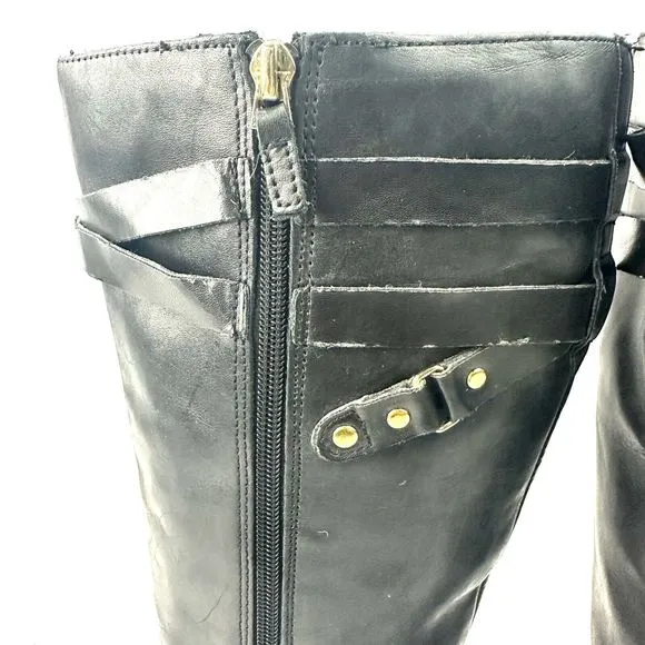 Franco Sarto Celeste Vegan Leather Black Knee High Riding Boots Size 8.5M