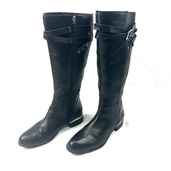Franco Sarto Celeste Vegan Leather Black Knee High Riding Boots Size 8.5M