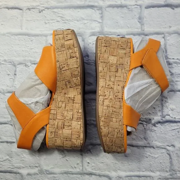 Franco Sarto Chunky Orange Demi2 Leather Platform Sandals size 9
