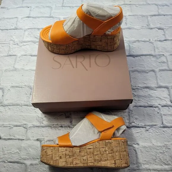 Franco Sarto Chunky Orange Demi2 Leather Platform Sandals size 9