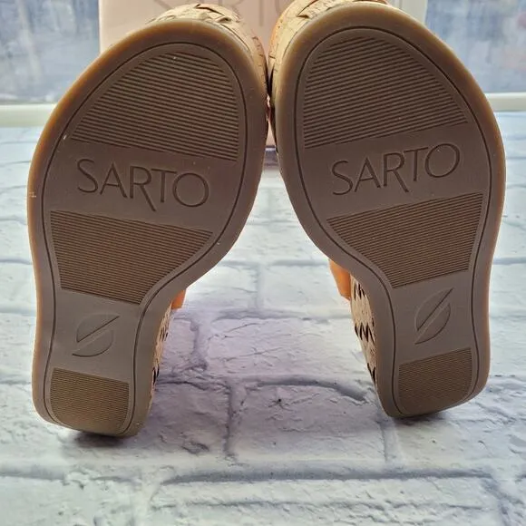 Franco Sarto Chunky Orange Demi2 Leather Platform Sandals size 9