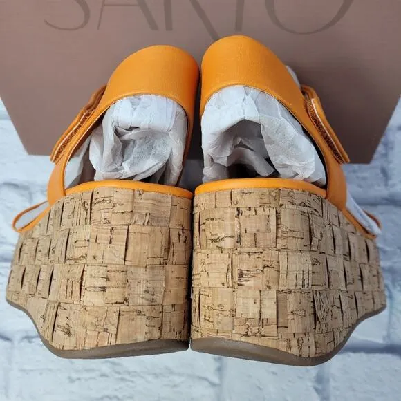 Franco Sarto Chunky Orange Demi2 Leather Platform Sandals size 9