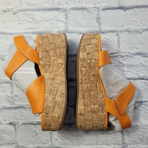 Franco Sarto Chunky Orange Demi2 Leather Platform Sandals size 9