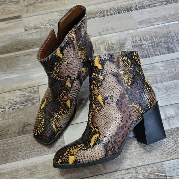Franco Sarto Generous Leather Snake Print Boots Size 9.5