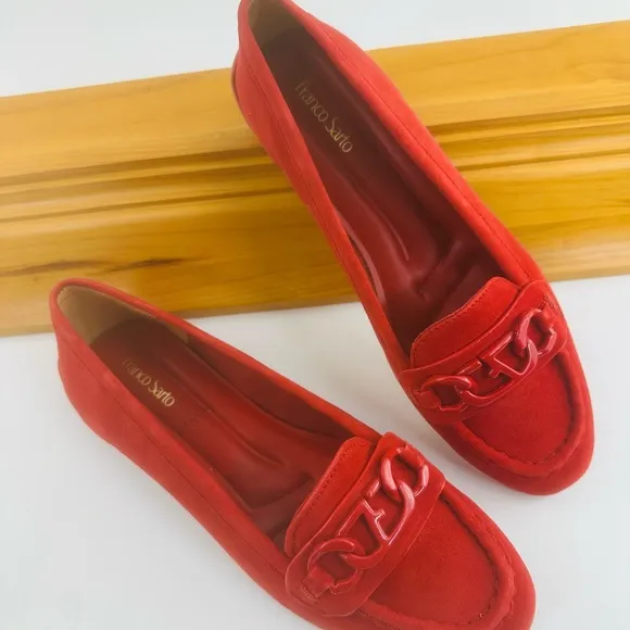 Franco Sarto Red Classic Loafers with Chain Detail