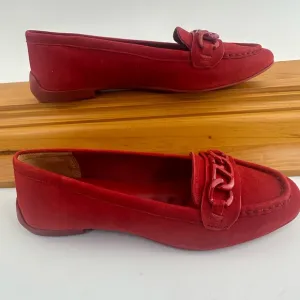 Franco Sarto Red Classic Loafers with Chain Detail