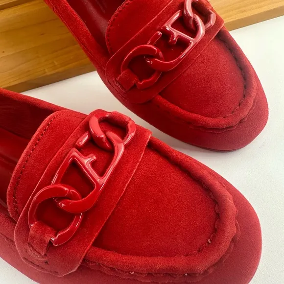 Franco Sarto Red Classic Loafers with Chain Detail