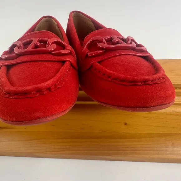 Franco Sarto Red Classic Loafers with Chain Detail