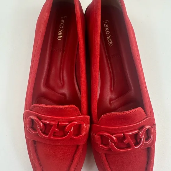 Franco Sarto Red Classic Loafers with Chain Detail
