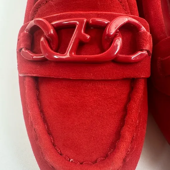 Franco Sarto Red Classic Loafers with Chain Detail