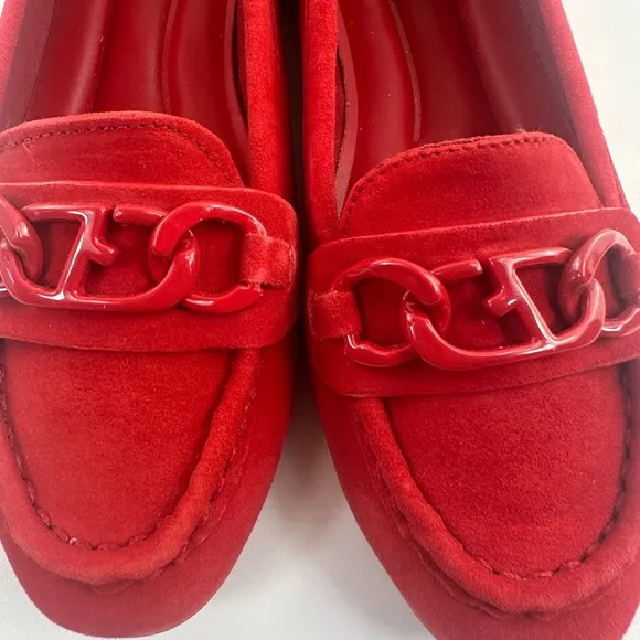 Franco Sarto Red Classic Loafers with Chain Detail