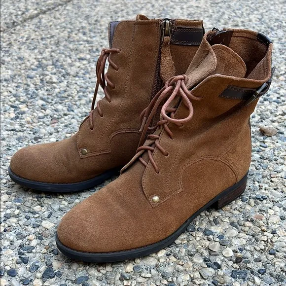 Franco Sarto Women’s Brown Suede Lace-Up Ankle Boots