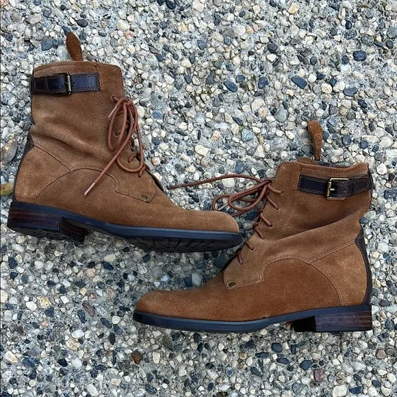 Franco Sarto Women’s Brown Suede Lace-Up Ankle Boots