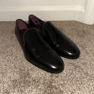 Fratelli Borgioli Men’s Size 7.5 Patent Leather Loafers Black Slip On Italian
