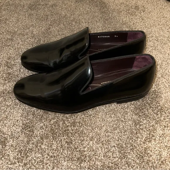 Fratelli Borgioli Men’s Size 7.5 Patent Leather Loafers Black Slip On Italian