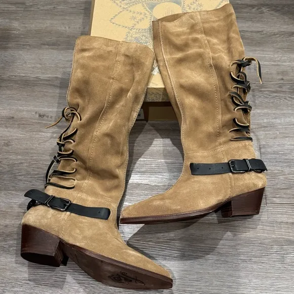 Free People Back Lace Sway Low Suede Tan Boots