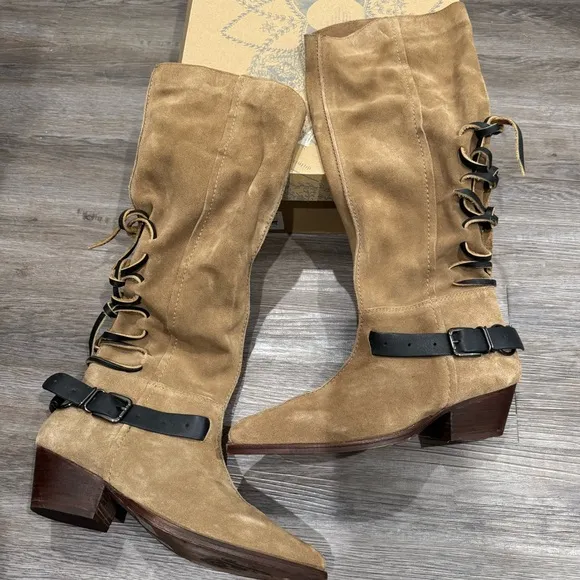 Free People Back Lace Sway Low Suede Tan Boots