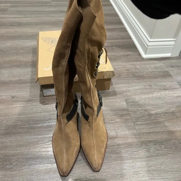 Free People Back Lace Sway Low Suede Tan Boots