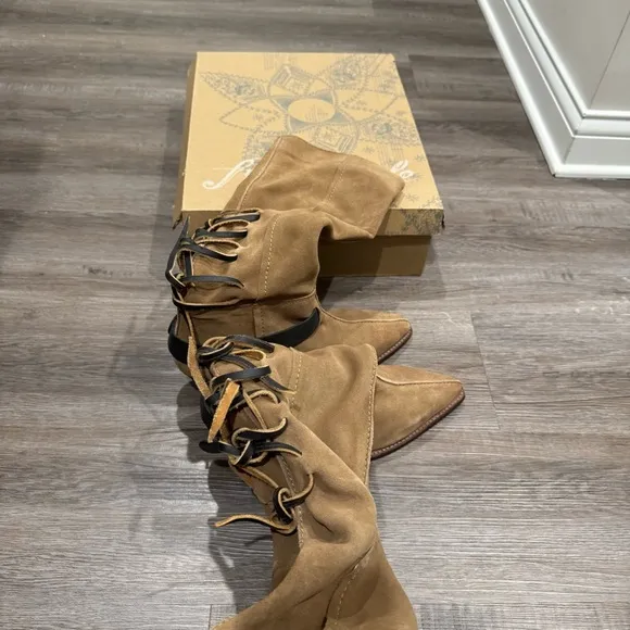 Free People Back Lace Sway Low Suede Tan Boots
