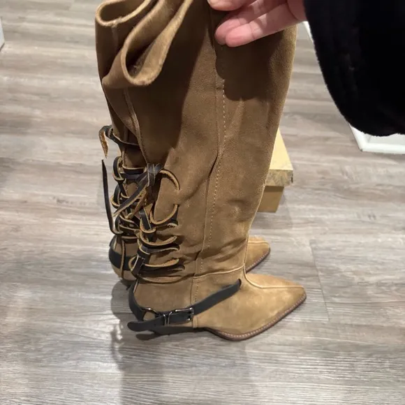 Free People Back Lace Sway Low Suede Tan Boots