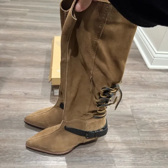 Free People Back Lace Sway Low Suede Tan Boots
