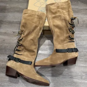Free People Back Lace Sway Low Suede Tan Boots