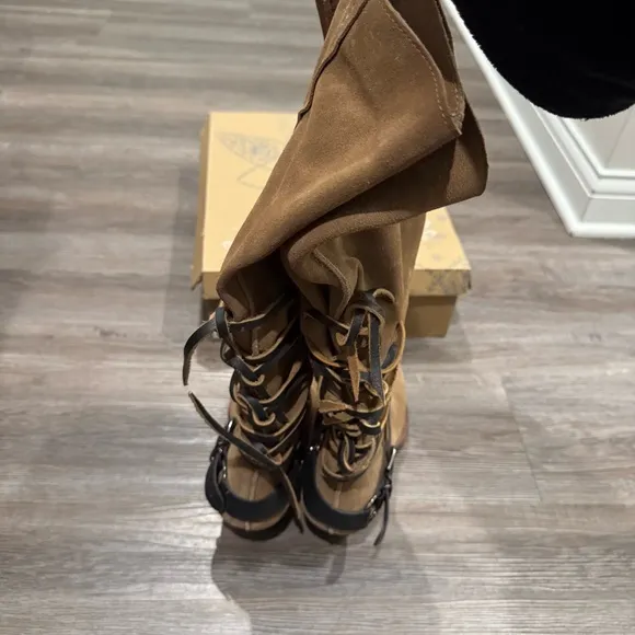Free People Back Lace Sway Low Suede Tan Boots